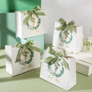5PCS First Communion Religious Favor Bags God Bless Paper Treat Candy Bags for Boys Girls Baptism Christenings Party Decoration Gift Meaningful Gift