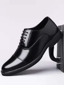 Men's Luxury Business Leather Shoes, Business Style Shoes, Elegant Lace-Up Formal Wedding Shoes, Casual Work Party Meeting Wear, All Season Microfiber Upper