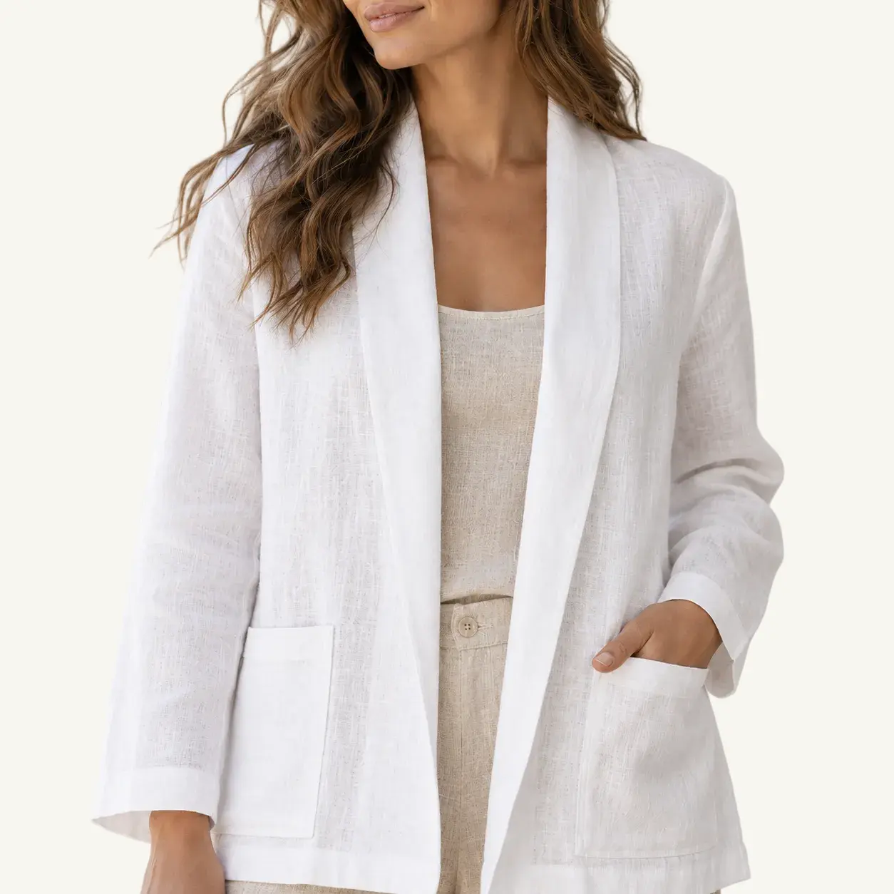 Women's Sausalito Linen Jacket, Mid-Length, Regular Fit, Unbuttoned Design, Casual Chic Style