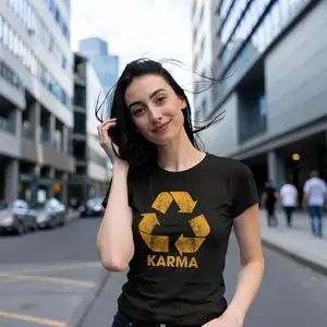 Womens Karma Recycler T Shirt Funny Motivational Positivity Universe Graphic Novelty Tee Funny Womens T Shirts Cute Vintage Fashion Casual Ladies T-Shirt Gift Funny Motivational Top Women's Novelty Tees Blac