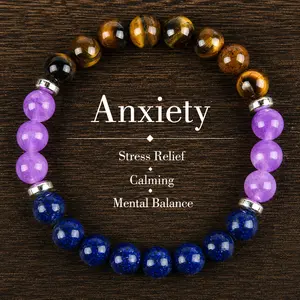 Healing Crystal Bracelet, Handmade Tiger's Eye Bead Unisex Elastic Bracelet (15-20cm) for Stress Relief & Luck, Daily Wear Gift