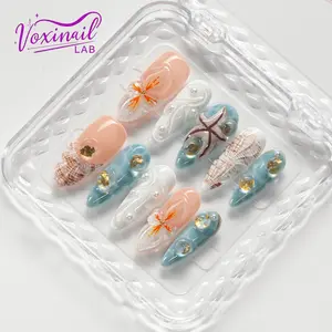 Voxinail Lab | Island Whisper | Handmade Tropical Almond Press-On Nails | Reusable, Long-Lasting