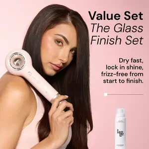 L'ANGE HAIR Glass Finish Set - Lightweight Ionic Axia HaloRing Dryer, Glass Heat Protectant, Fast Frizz-Free Shine, 7 Colors