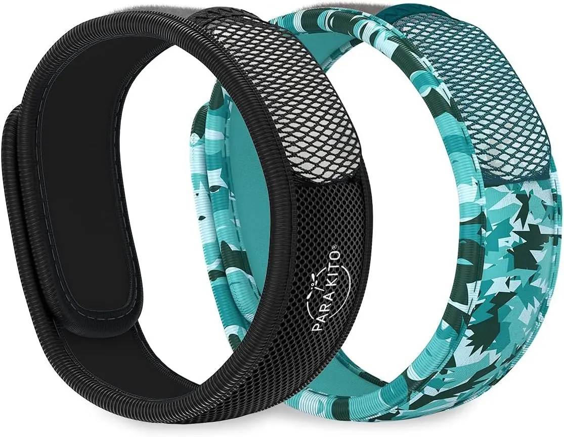 Mosquito Repellent Bracelets + Refill Pellets Bundle | Peppermint Oil, Essential Oils | Hiking & Camping Accessories | Paraben Free, DEET Free - 2 Wristbands & 2 Refills (Black + Conceal)Gift.