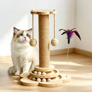 Indoor Sisal Cat Scratching Post Tower with Ball, Fluffy Track Ball, and Kitty Scratching Solution for Indoor Cats
