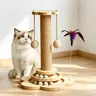 Indoor Natural Sisal Cat Scratcher Tower - Wooden Plain Lodge Style, Detachable 3-Layer Suction Base, Fluffy Track-Ball Chase Toy, Grooming Solution, Kitty Furniture Alternative for Indoor Use, Play & Scratch, Hanging Balls Energy Burn