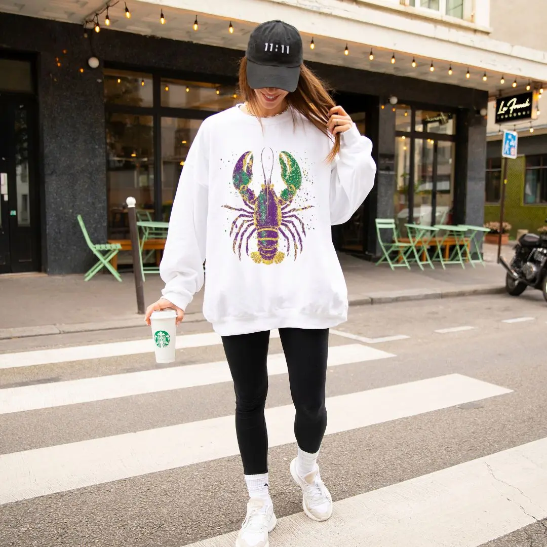 Mardi Gras Crawfish Sweatshirt Gildan Heavy Blend Cotton/Poly Fleece Womenswear Graphic Apparel