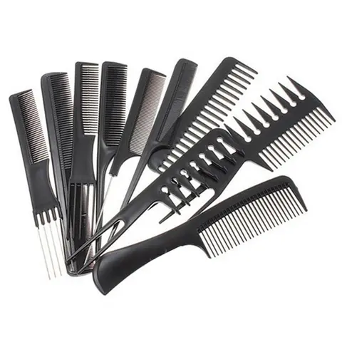 Yokoma 10Pcs Black 10-in-1 Hair Brushes & Combs Set, Durable Barber Shop Hairdressing Hair Cutting Tool for Professional Salon Styling, Barber Shop Comb