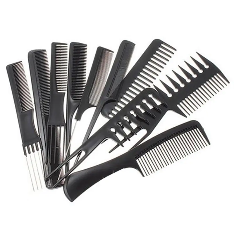Yokoma 10Pcs Black Combs Salon HairStyling Hairdressing Plastic Barbers Brush Combs Set Professional Hair
