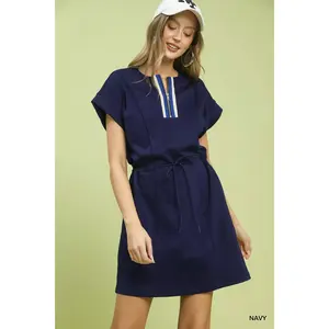 Umgee Knit Zip Front Drawstring Dress