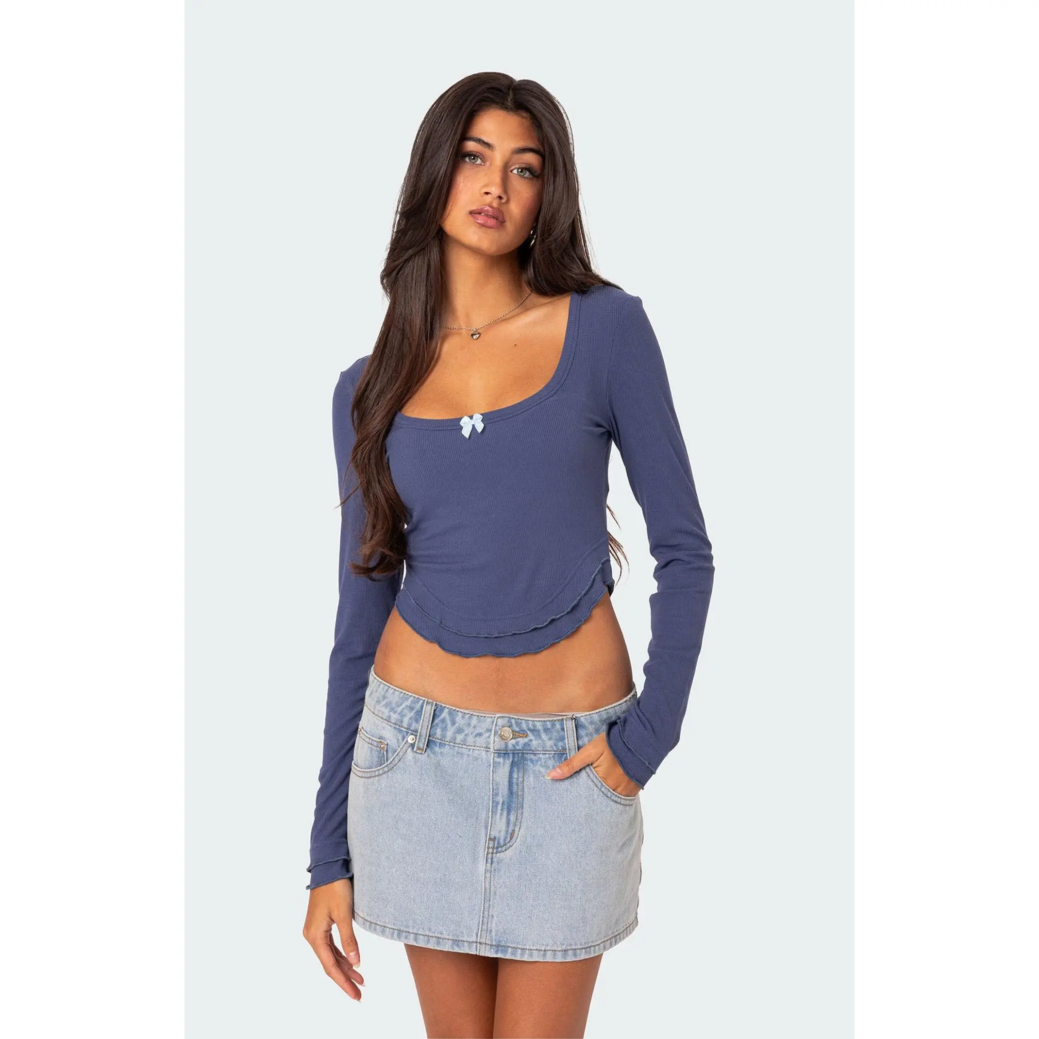Edikted Women's Yara Ribbed Ruffle Hem Top