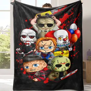 Countdown Sale! Horror Cartoon Print Fleece Blanket, Contemporary Style, All-Season Throw, Machine Washable, Cozy Gift Blanket Suitable for use in offices, sofas, and travel settings, etc This is the best gift for couples, children, parents and friends