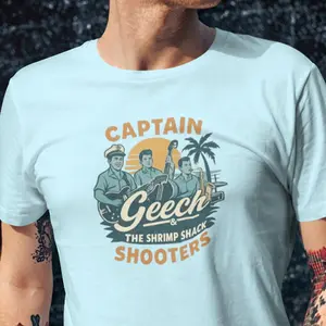 Captain Geech & The Shrimp Shack Shooters Band Tee Vintage Graphic Print Crew Neck Short Sleeve Casual Retro Summer Shirt