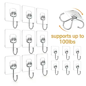 No-Drill Thickened Transparent Hooks with No-Marking Design -- Heavy-Duty Wall Hooks with 100 lbs Capacity, Waterproof Wall Hooks, Ideal for Bathrooms and Kitchens, Essential Household Item