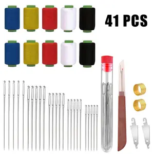 41 PCS Big Eye Steel Sewing Needles Long Thin Handmade for DIY Embroidery Quilting Mending Projects steel replacement needle big eye and Needle Set thread kit Upholstery Repair Thread Kit Multifunctional Polyester Sewing Thread Set tool Sturdy Portable