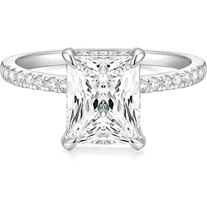 Engagement Ring for Women Radiant Cut Cubic Zirconia Wedding Band CZ Promise Anniversary Ring Size 6-10