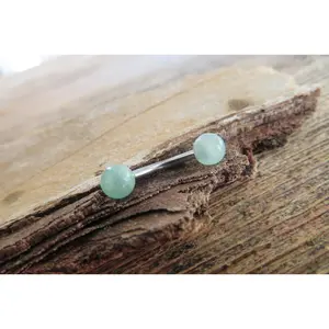 Minimalist Petite Green Aventurine Natural 5mm Stone Belly Ring Curve 14G (1.6mm) Surgical Steel VCH Piercing