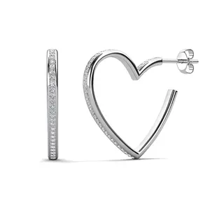 Sylvia 18k White Gold Plated 25mm Heart Hoop Earrings with Simulated Diamond Crystals