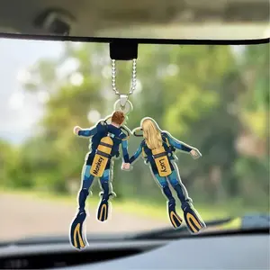 Personalized Cute Diving Couple 2D Flat Acrylic Keychain, Valentine's Day Gift For Couple, Romantic Diver Couple Keychain, Anniversary Gift
