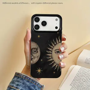 Fun Sun Moon Star Night Sky Pattern Tpu Phone Case Protector, Anti-Drop Soft Shell for iPhone 11-17 Series, Jelly Hole Design