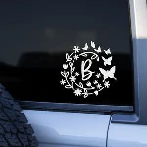 Monogram Decal, Vinyl Monogram, Initial Decal with Flowers and Butterflies Frame, Monogram Car Decal, Monogram Sticker, Car Decal for Women