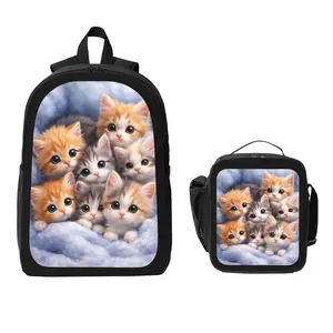 Colorful Cute Cat Backpack and Lunch Bag Set Bundle Large Capacity Backpack with Insulated Lunch Tote Lightweight Durable Multi Pocket Design Comfortable Shoulder Straps Travel Daily Use Organizer Stylish Matching Set Unisex