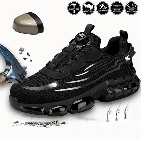 Men's Cuban Design Steel Toe Worker Work Shoes - Lace-Up Breathable Indestructible Slip Resistant Safety Footwear, Puncture-Proof Sole, Reinforced Impact Protection, Lightweight Walking Shoes for Warehouse Work