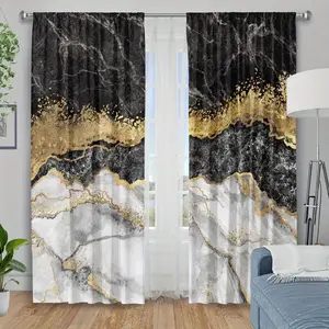 2 Piece Curtain Set, Marble Print Drapes, Insulated Half Shade Curtains for Bedroom, Polyester, Home Decor Gift