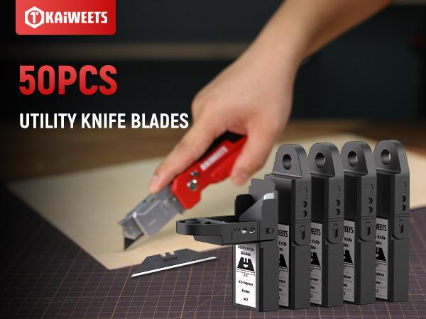 KAIWEETS Replacement Blades for KUF01 Utility Knife and Scraper, 50pcs with Storage Case, Premium SK2 Material, Black Rust-Resistant, Heat Treated, Precision Sharpness