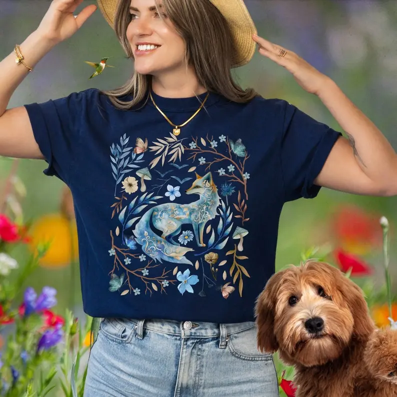 Cottagecore Fox Magical T Shirt Hoodie Sweater, Whimsical Forest Shirt, Cottagecore Clothes, Fairy Core, Gift for Fox Lover,Spirit Animal Shirt