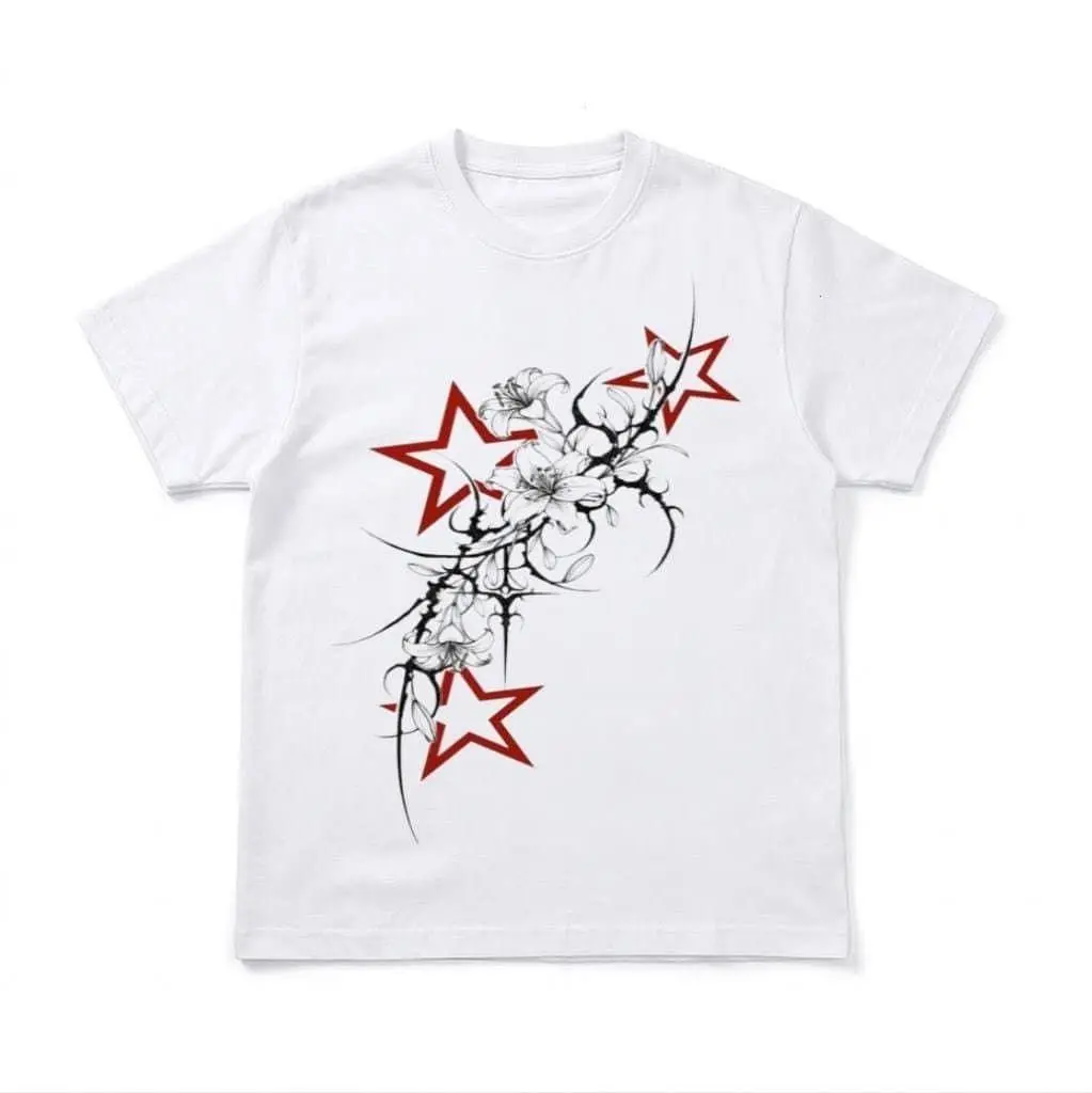 Star Cross Punk Tee - Cyber Y2K Tribal White Shirt