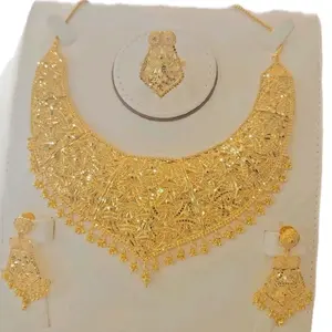 Gold Plated Short Necklace Earrings Set for Women Elegant Fashion Jewelry Gift