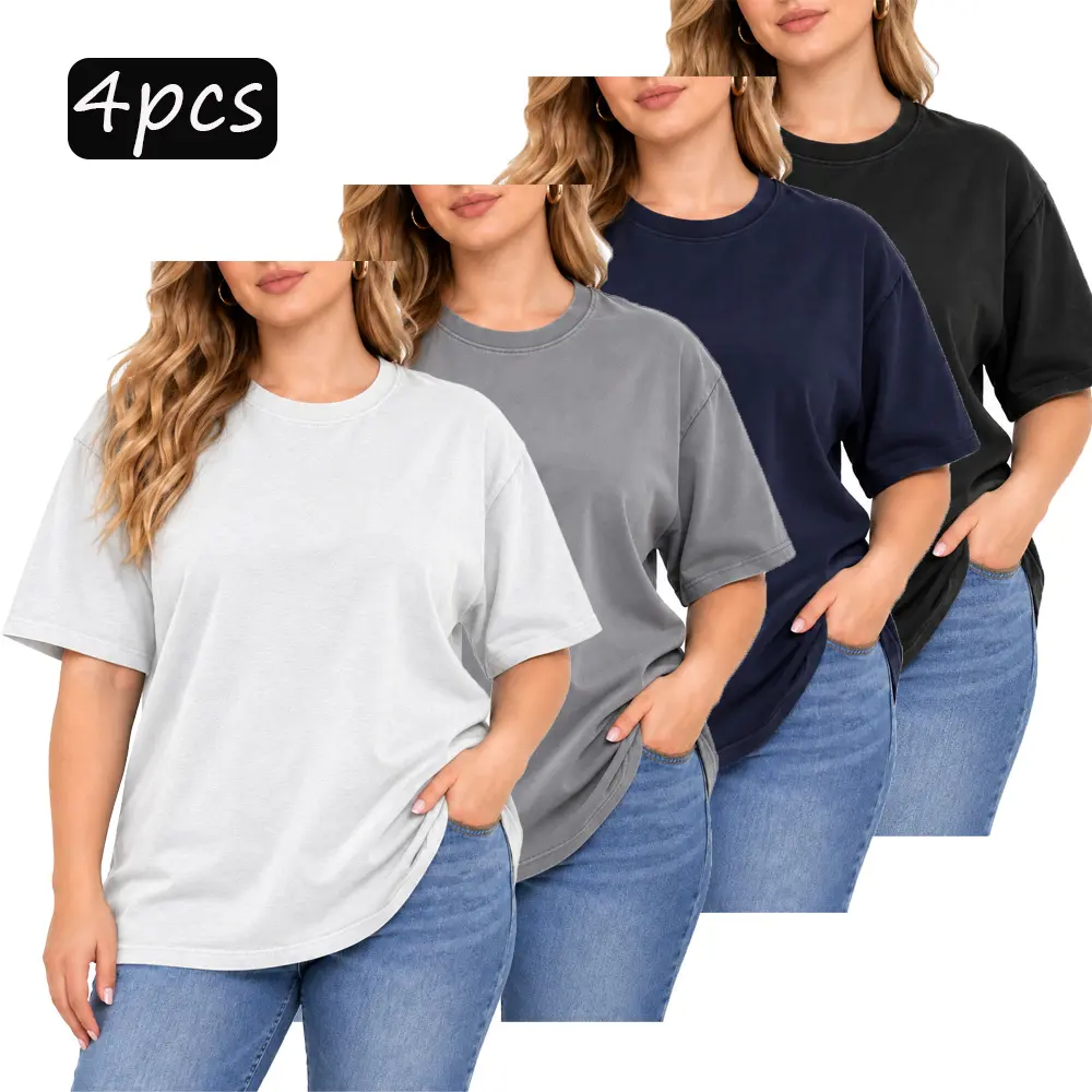 1/4-Pack Women's 230GSM 100% Cotton T-Shirt, Heavyweight Loose Fit Crew Neck Tee, Premium Cotton Casual Short Sleeve Top, Minimal Everyday Spring Summer Wear