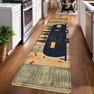 1PC， Black Brown Camper and Pine Trees Patterned strip rugs, home décor, bathroom mats, entryway mats, bathroom non-slip mats, indoor entrance rugs, bedroom bedside mats, kitchen mats, hallway rugs, flannel sponge rugs, hallway runner rugs