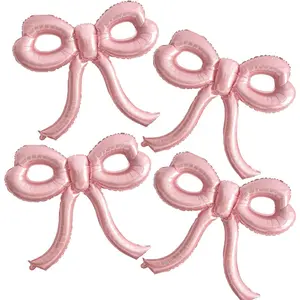 4 Pcs Pink Bow Giant Foil Balloons Party Decorations for Girls Women, for Birthday Baby Shower Bridal Engagement Wedding Bachelorette Party Supplies