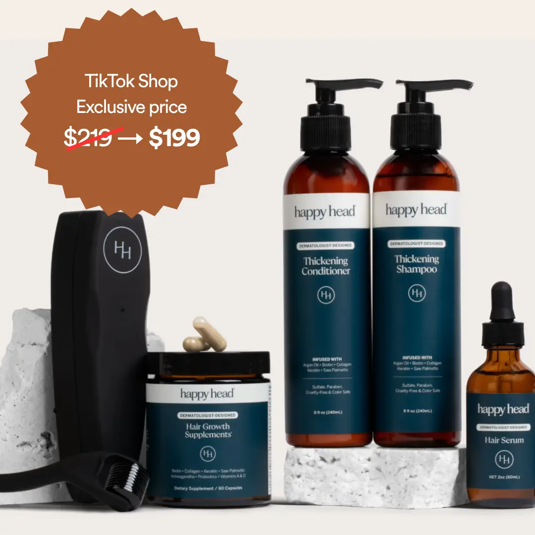 Happy Head Complete Growth Bundle, Hair Care System for Men with Thickening Shampoo, Conditioner & Daily Supplements with Biotin, Collagen, Saw Palmetto, Ashwagandha & Probiotics