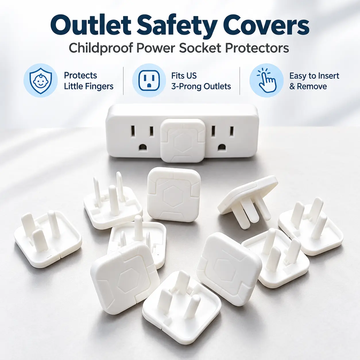 20PCS Square Childproof Electrical Outlet Safety Covers, Bulk Pack Insulated Easy-Insert Socket Plug Protectors, Reusable Indoor Use for Home & Office