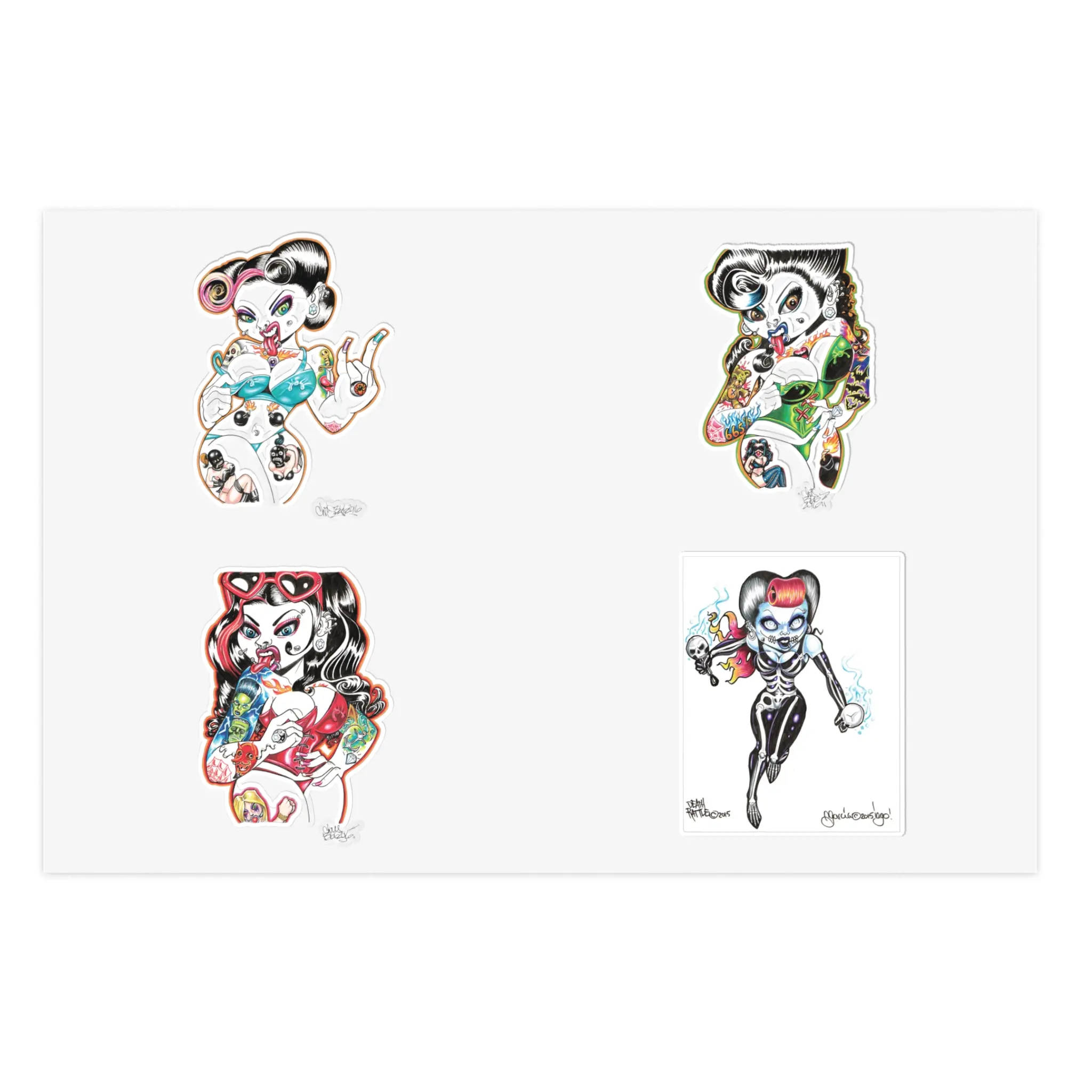 Tattooed Beauties Sticker Sheets - Sexy Pinup Art, Pierced Goth Badass Girls, Alternative Decals, Cool Laptop Stickers, Rebel Motorcycle
