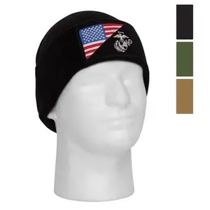 ROTHCO USMC Eagle Globe And Anchor US Flag Deluxe Fine Knit Watch Cap Officially Licensed Double Layer One Size Fits Most Cold Weather Beanie Hat for Outdoor Activities