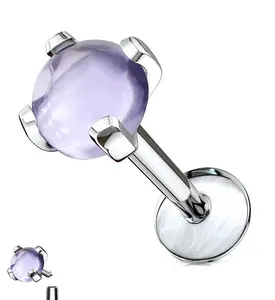 Amethyst Stone Prong Top Internally Threaded Labret