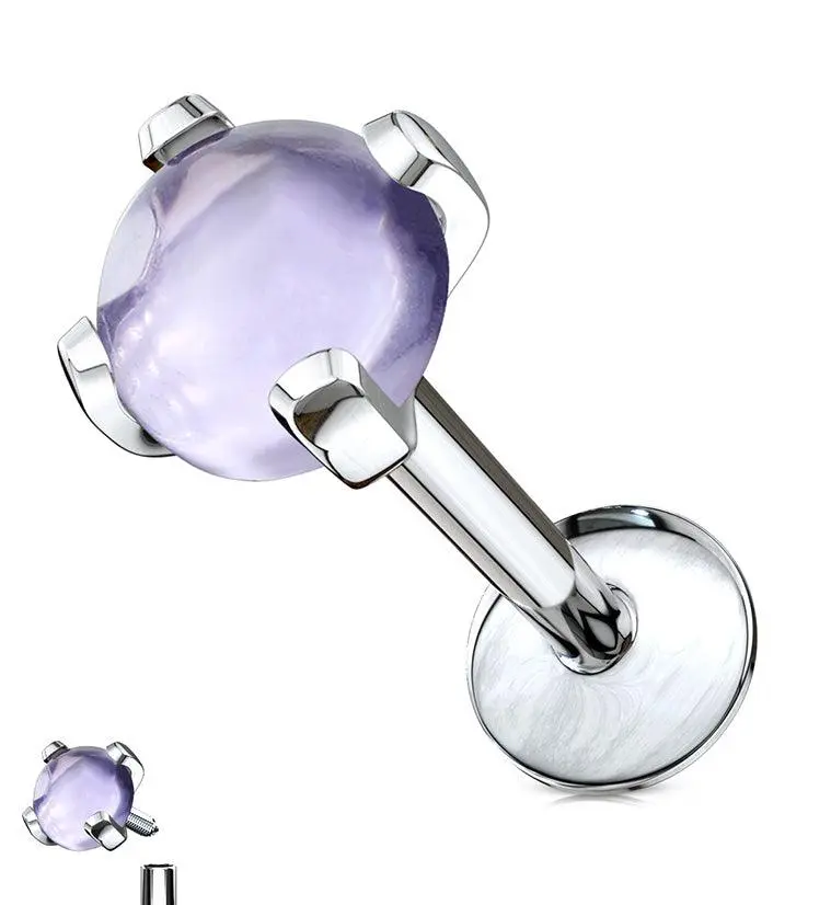 Amethyst Stone Prong Top Internally Threaded Labret