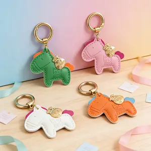 A Set of Four Faux Leather Car Keychains in Various Colors, Featuring a Cartoon Horse Pendant, Suitable As Backpack Additions Or Charms for Women'S Handbags.These Exquisite And Minimalist Keychains Are Perfect for Couples And Are Ideal Gifts for Te