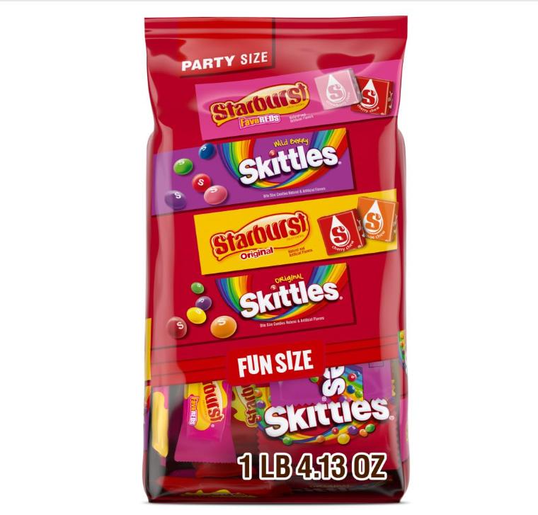 SKITTLES Original, SKITTLES Wild Berry & STARBURST Original and STARBURST FaveReds Fun Size Chewy Candy Variety Bag, Party Size, 20.13 Oz Bulk Bag