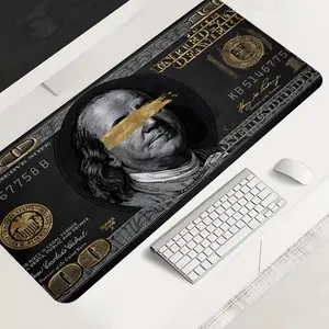 Black Gold US Dollars Large-Sized Gaming Mouse Pad, Get Rich Desktop Protection Pad, Anti-Slip Rubber Lock Edge High-Definition Printing, Suitable for Computers, Laptops, Offices, Homes, Schools, as a Gift for Family and Friends
