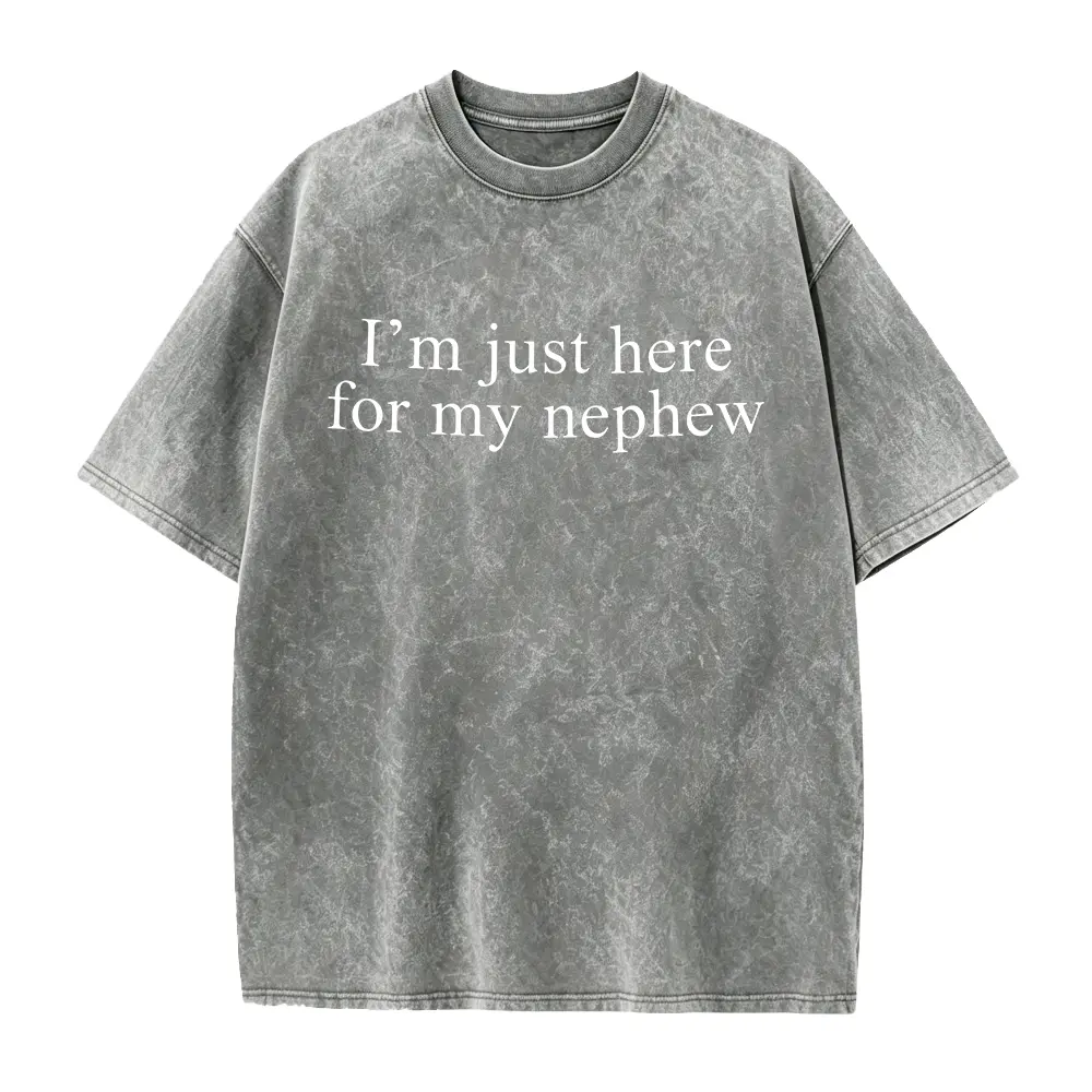 Women's Casual Graphic Tee - I'm Just Here for My Nephew Funny Aunt T-Shirt, Smooth Cotton Short Sleeve Fitted Top, Seamless, Soft, Lightweight Fold, Round Neck, Plain Print, All Seasons