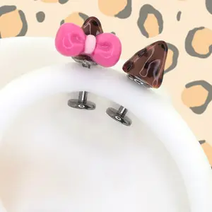 Titanium Alloy Cute Kitty Leopard Print Bow Cat Ear Studs Cartilage Hoop Earrings Super Adorable for Girls