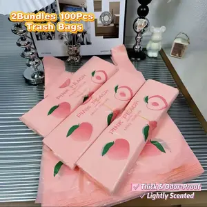 2 Rolls 100 Count Thick Trash Bags, Lightly Scented Anti-Mosquito Odor-Proof Garbage Bags, Pink Bin Liners with Handles for Living Room, Bedroom, Bathroom & Kitchen, Durable Leak-Proof Home Office Waste Bags
