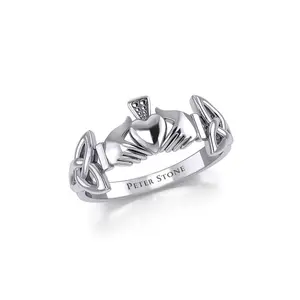 Irish Claddagh and Celtic Knotwork Sterling Silver Ring TR557