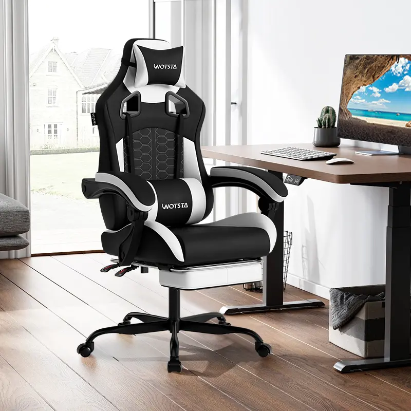 WOTSTA  High-end adult gaming chairwith footrest Tilting computer chair with adjustable height Gaming chair Large and tall gaming chair Ergonomic computer gaming chair for heavy people 300LBS