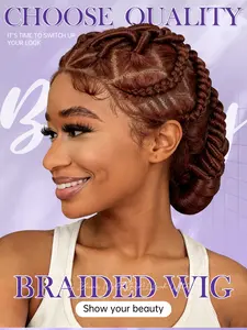 Full Lace Braided Wigs for Women, Burgundy, Intricate Updo Cornrow Braided Wigs with Baby Hair, Glueless Synthetic Hair Wigs